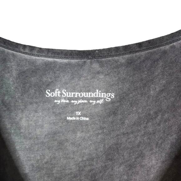 Soft Surroundings Silk Romance Top Embroidered Shoreline Grey Tunic Blouse Tank - Picture 5 of 5